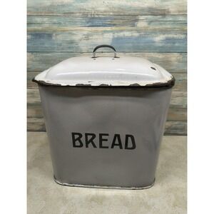 Vintage White and Black Metal Bread Bin
